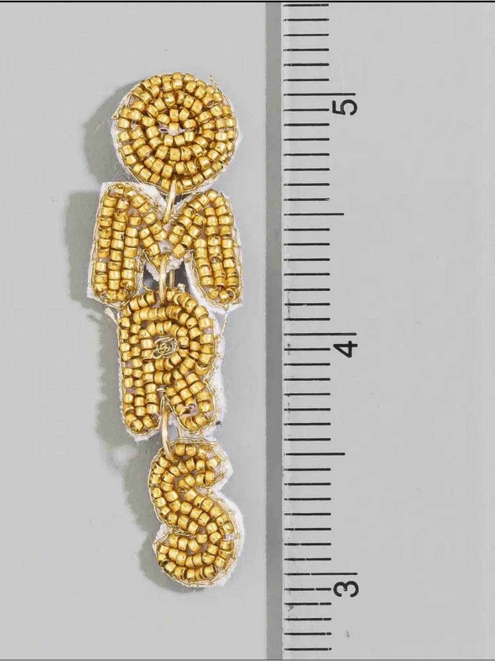 Hand-Beaded Gold 'MRS' Drop Earrings - Picture 3 of 3